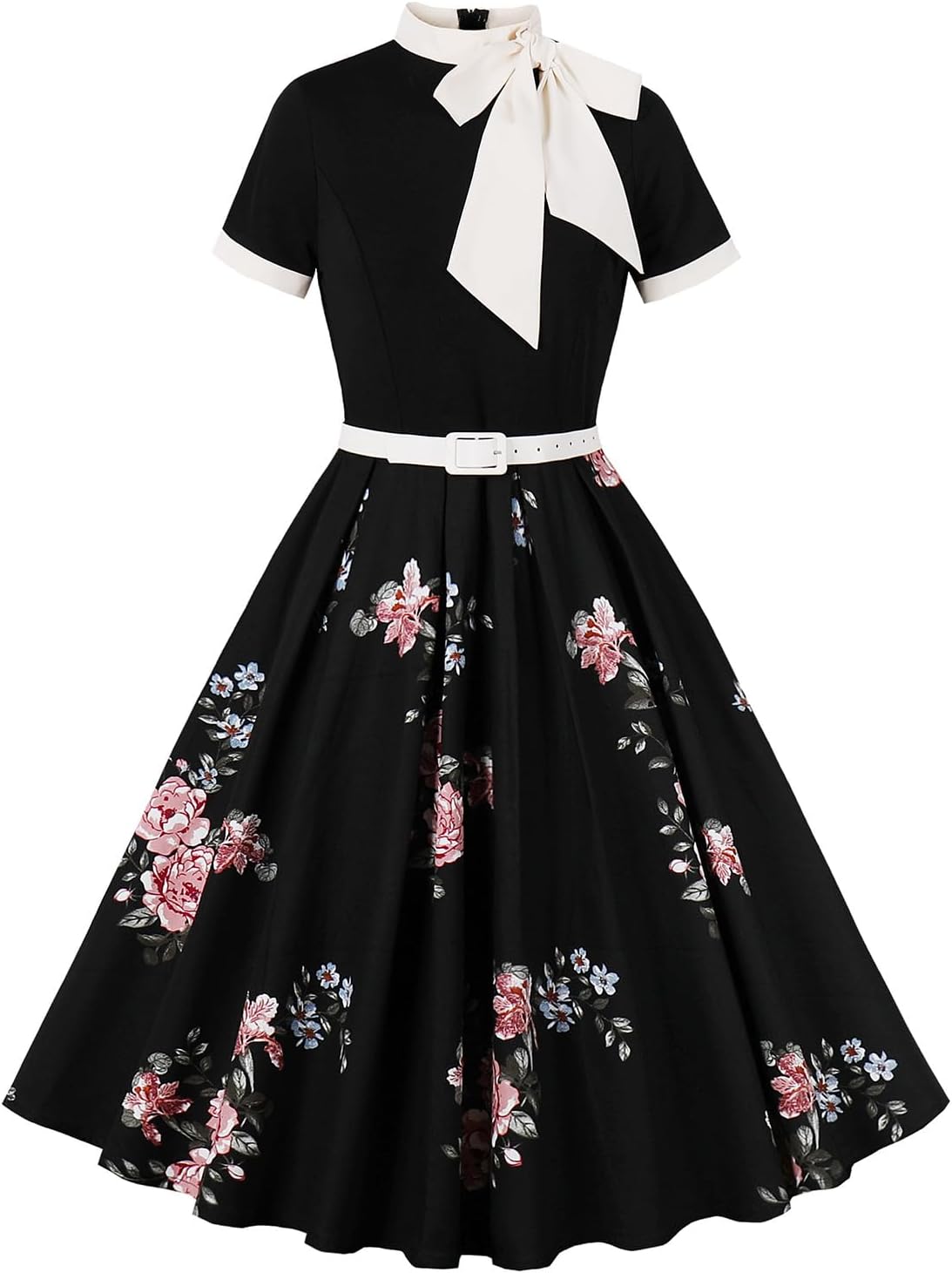 1950s Vintage Floral Cocktail Swing Dress — Short Sleeve A-Line Secondary image