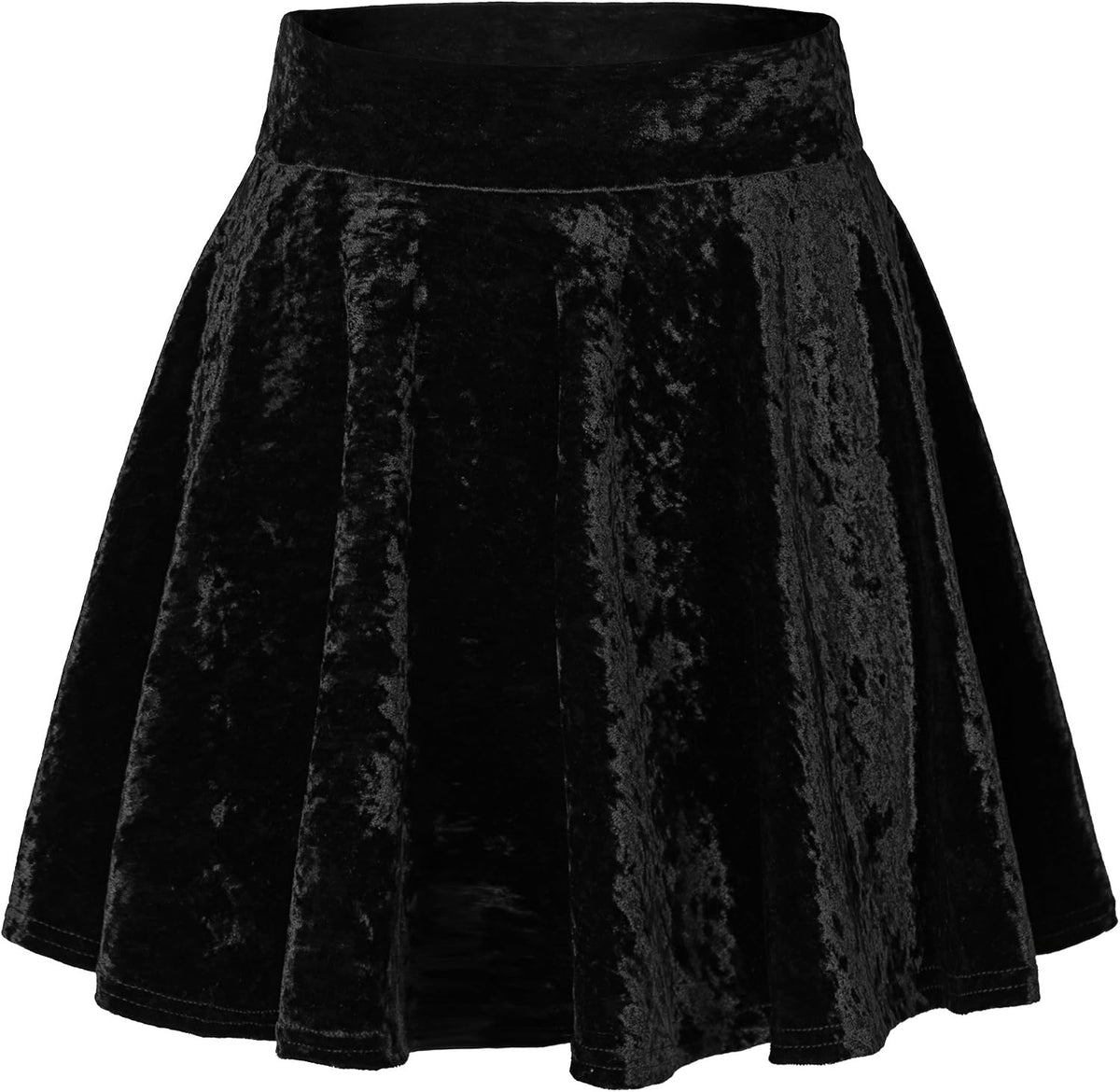 Urban CoCo Women's Crushed Velvet Mini Skater Skirt Pleated Stretchy A-Line