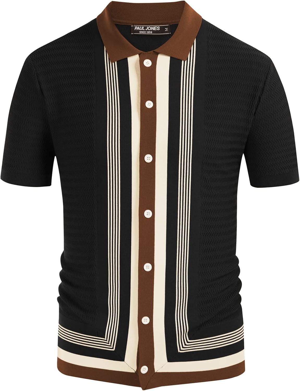 PJ PAUL JONES Men's Vintage Stripe Knit Polo Shirts Short Sleeve Stylish Button Down Cardigan Sweater