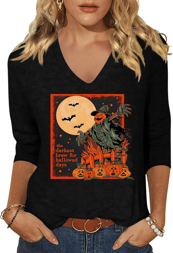 Women's Fall Halloween V Neck Shirt, Hocus Focus Graphic Tee