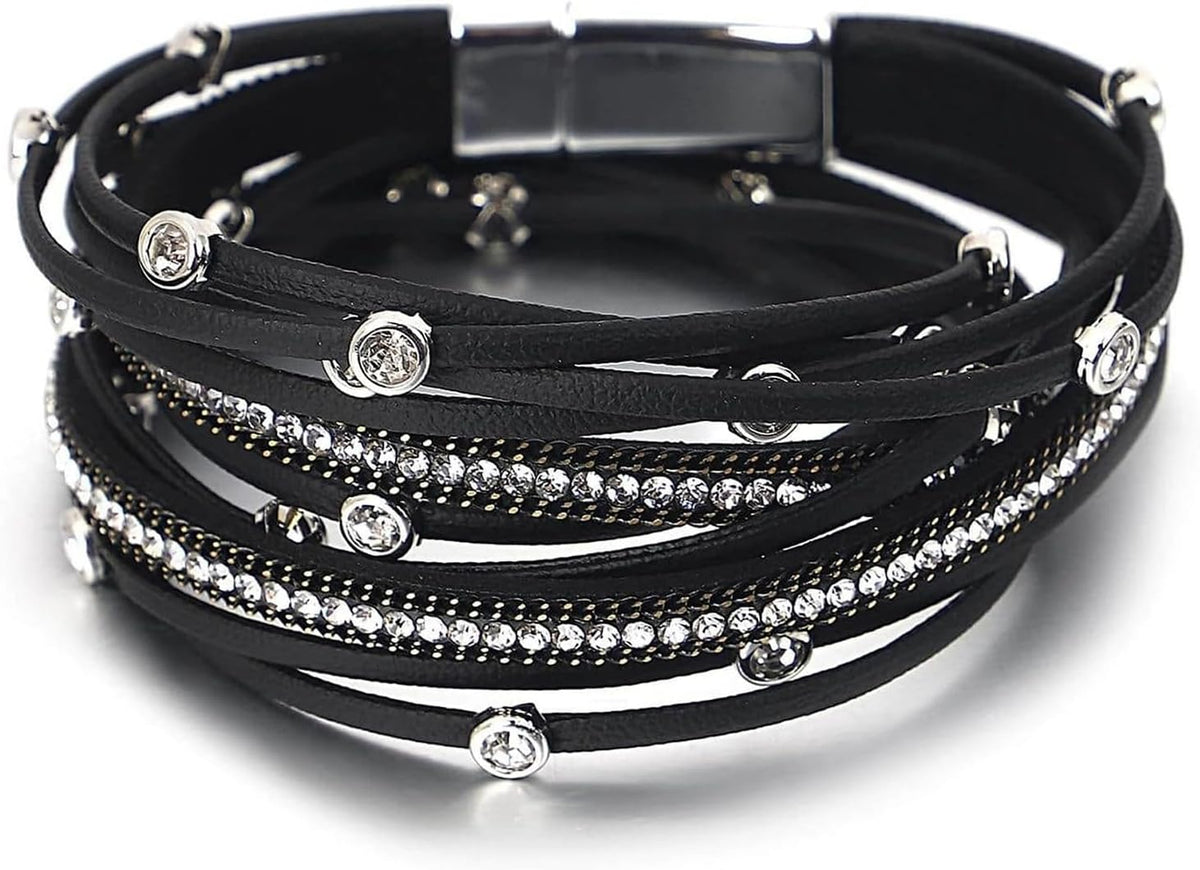 Fesciory Leather Wrap Bracelet for Women, Boho Western Layered Cuff Jewelry