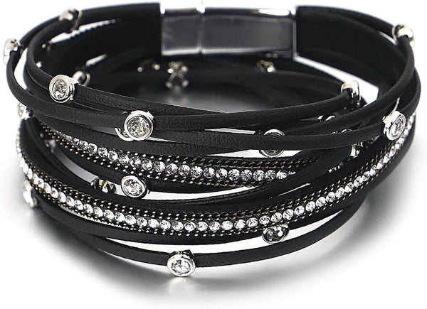 Fesciory Leather Wrap Bracelet for Women, Boho Western Layered Cuff Jewelry