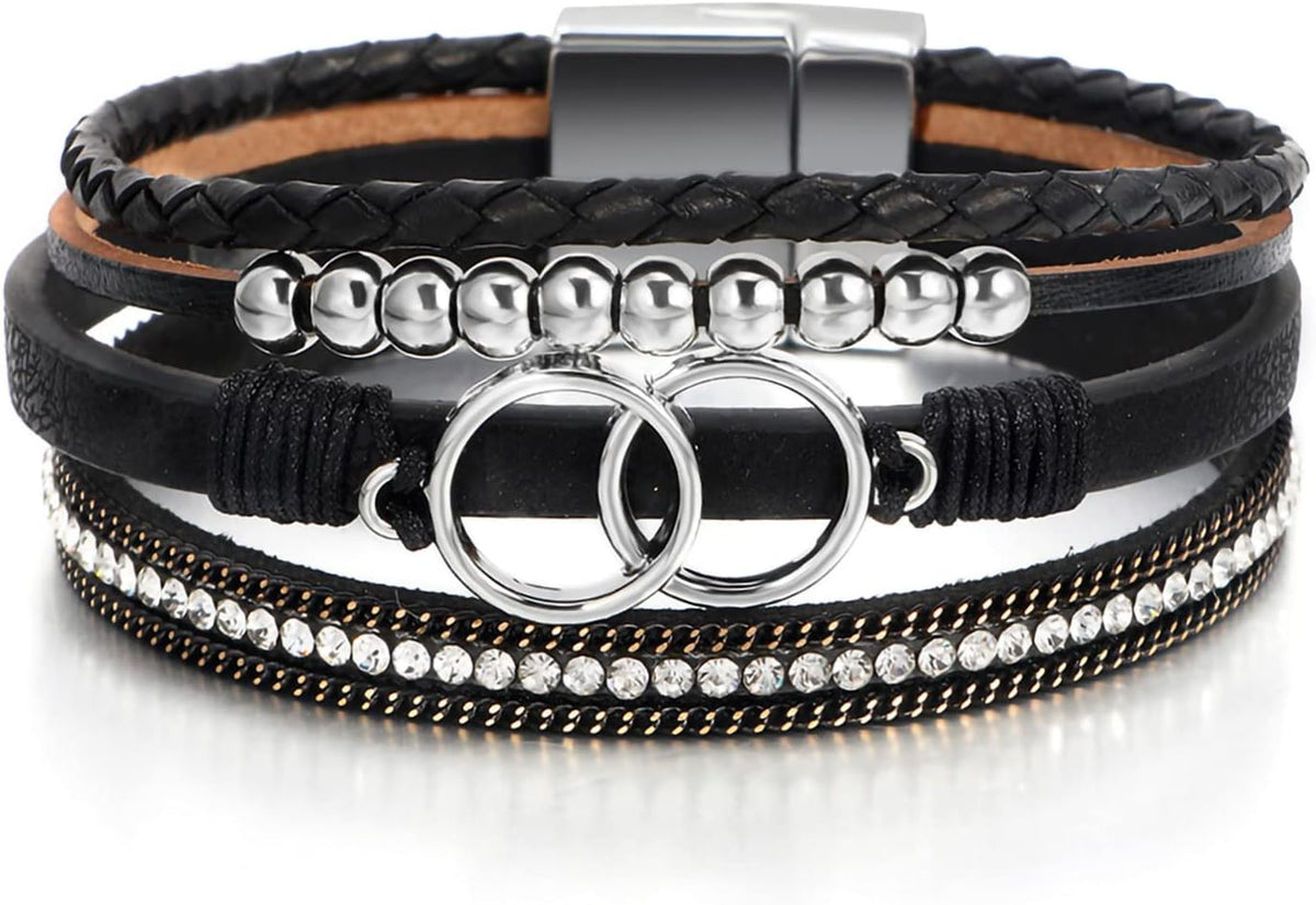 Fesciory Leather Wrap Bracelet for Women, Boho Western Layered Cuff Jewelry