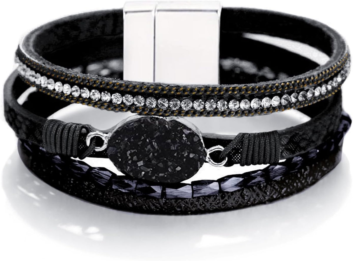Fesciory Leather Wrap Bracelet for Women, Boho Western Layered Cuff Jewelry
