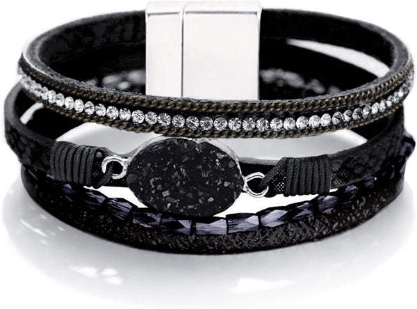 Fesciory Leather Wrap Bracelet for Women, Boho Western Layered Cuff Jewelry