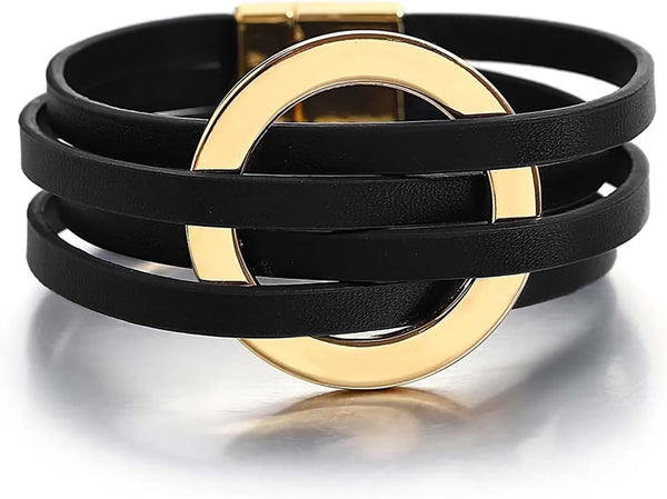 Fesciory Leather Wrap Bracelet for Women, Boho Western Layered Cuff Jewelry