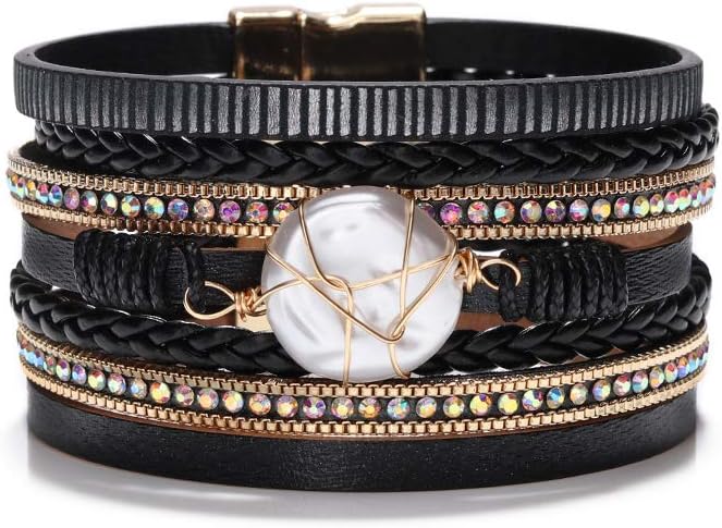 Fesciory Leather Wrap Bracelet for Women, Boho Western Layered Cuff Jewelry