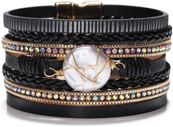 Fesciory Leather Wrap Bracelet for Women, Boho Western Layered Cuff Jewelry