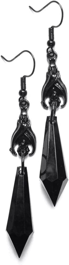 Gothic Dark Bat Dangle Earrings Red Black Crystal Gems Bat Earrings Punk Rock Style Bats Animal Earrings Halloween Costumes Earrings Jewelry for Women