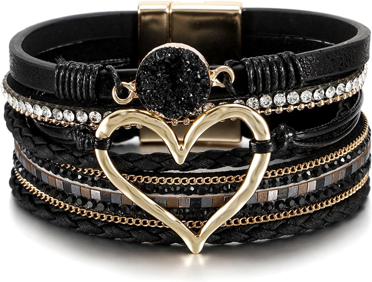 Fesciory Leather Wrap Bracelet for Women, Boho Western Layered Cuff Jewelry