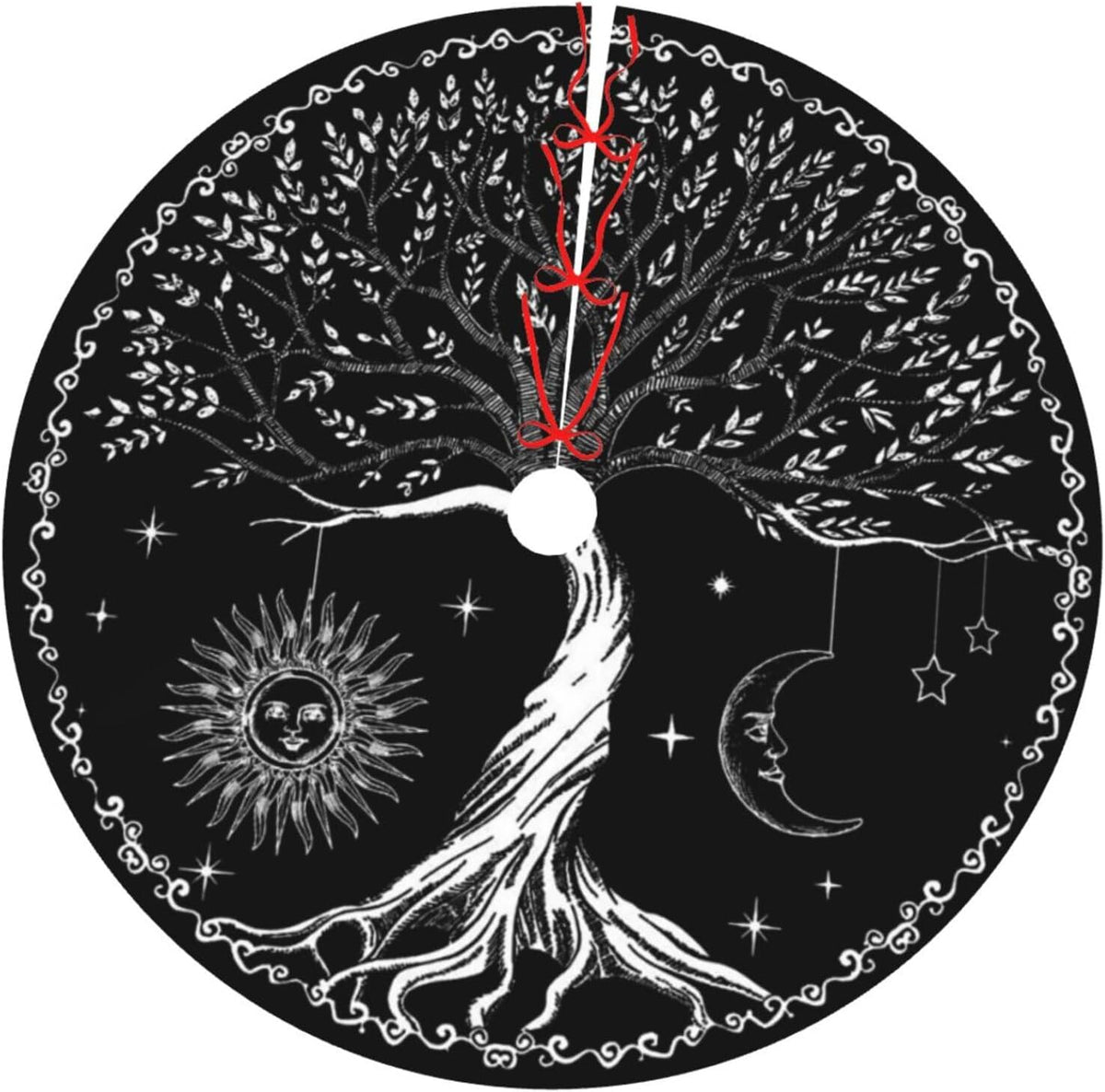 Wicca Moon Phase Witchy Star Magic Mushroom 36 Inch Christmas Tree Skirt Carpet Mat Funny Party Soft Cover Mat Decor Supplies for Xmas Halloween Decorations Occasion Farmhouse