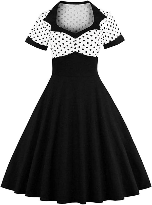Vintage 1950s Retro Rockabilly Swing Polka Dot Cocktail Dress with Belt