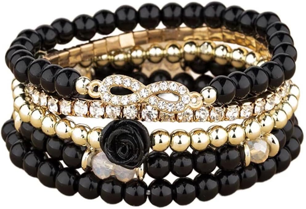 4 Pcs Cute Butterfly Charm Bracelets Set Gold Beaded Stackable Stretch Bracelets Bohemian Summer Jewelry Gifts for Women