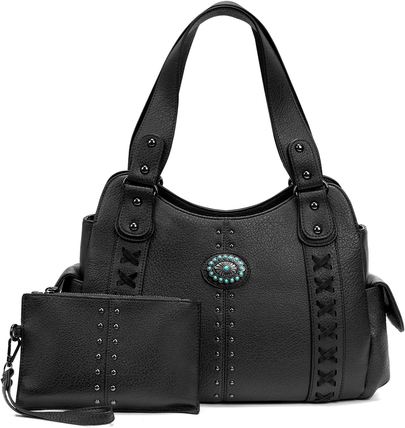 Large Western Tote Bag — Vintage Embossed with Concho Studs