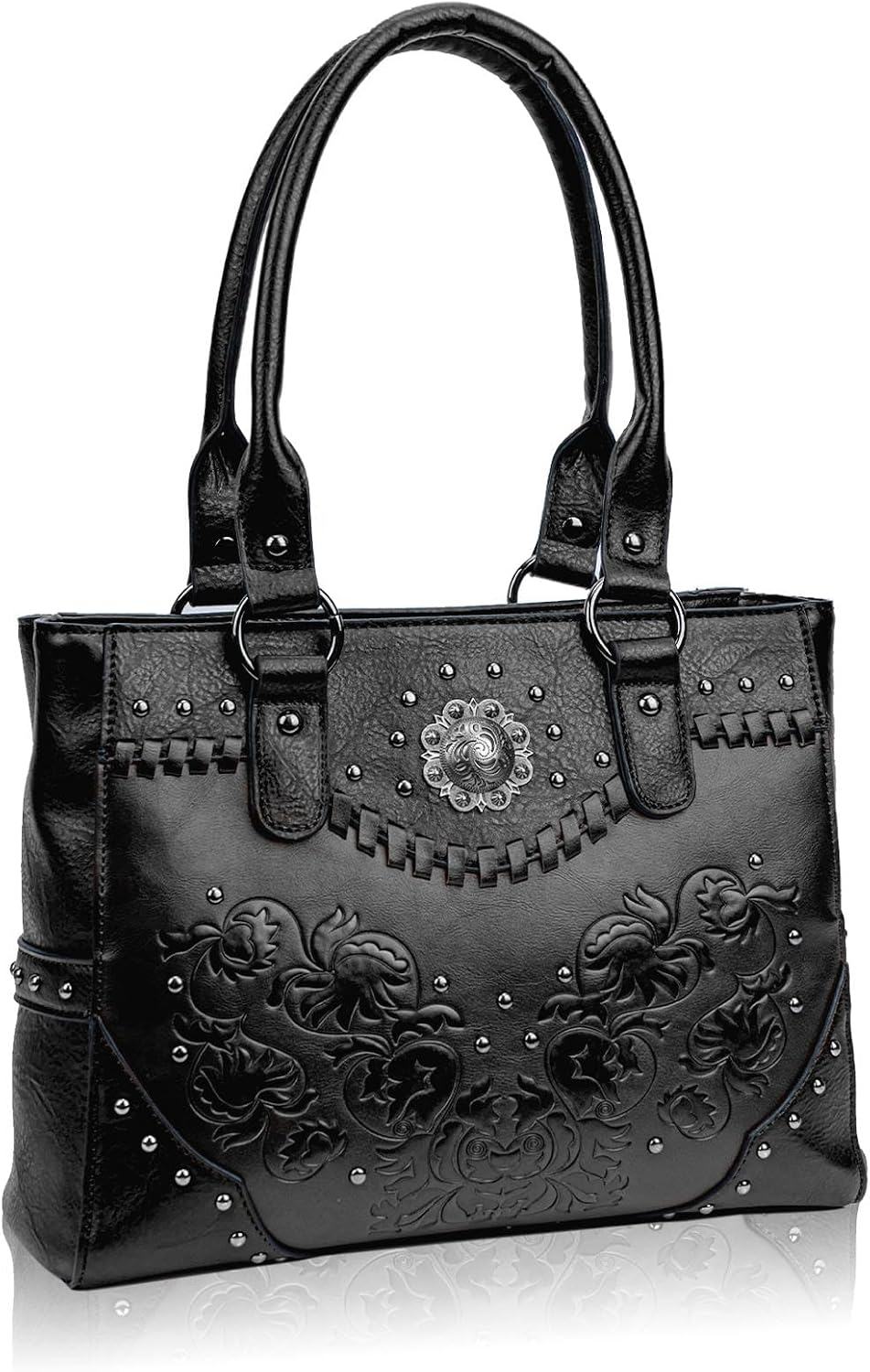 Large Western Tote Bag — Vintage Embossed with Concho Studs