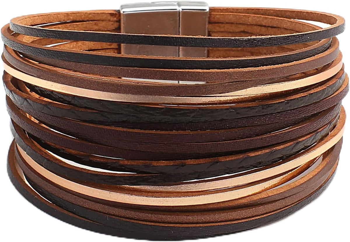 Fesciory Leather Wrap Bracelets for Women, Boho Western Layered Jewelry