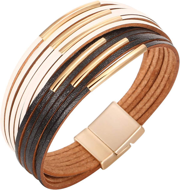 Fesciory Leather Wrap Bracelets for Women, Boho Western Layered Jewelry
