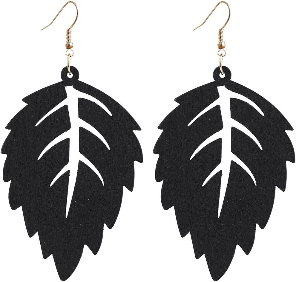 Wooden Palm Leaf Drop Dangle Earrings