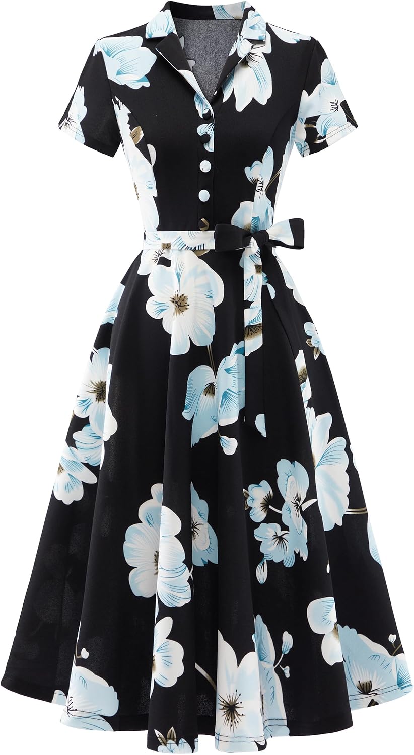 Wedtrend Women's Vintage Tea Dress, Short Sleeve Cocktail Party Dress Work Church Casual Dress