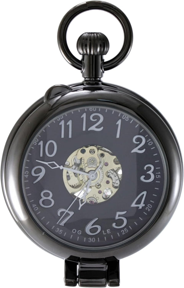 Waterproof Silver Skeleton Half-Hunter Pocket Watch