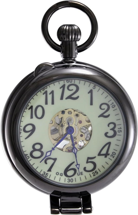Waterproof Silver Skeleton Half-Hunter Pocket Watch