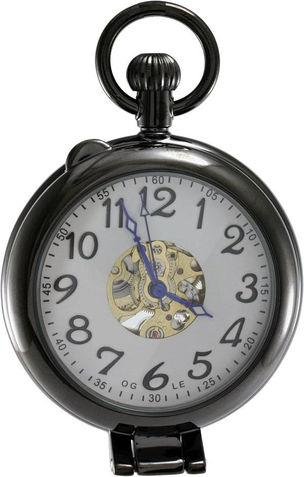 Waterproof Silver Skeleton Half-Hunter Pocket Watch