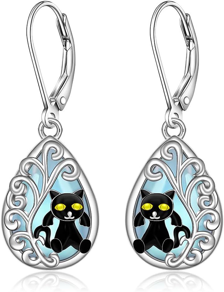 Halloween Earrings S925 Sterling Silver Ghost Bat Spider Cat Jewelry Gift