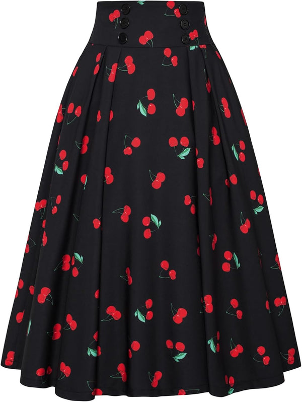 Belle Poque Women's Midi Pleated A-Line Skirts Pockets