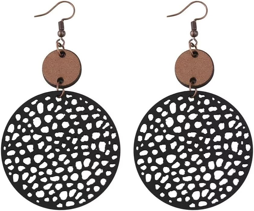 Wooden Geometric Hollow-Out Circle Statement Earrings
