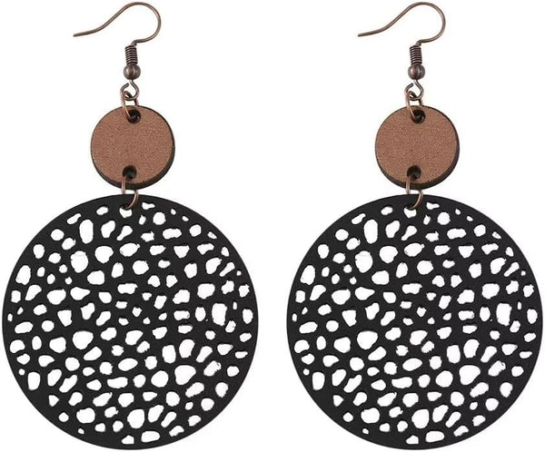 Wooden Geometric Hollow-Out Circle Statement Earrings