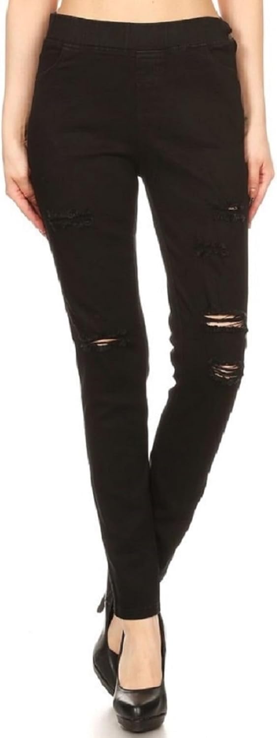 Women’s Stretch Denim Pull On Jeans With Pockets – Ripped