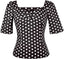 YARN & INK Women's 1950s Pinup Tops, Rockabilly Vintage Blouse Medium Sleeves Sweetheart V-Neck Shirt