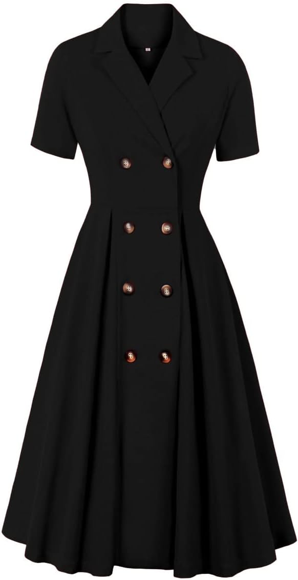 1950s Dresses for Women Vintage Rockabilly Retro Short Sleeve Tie Midi Dress Cocktail Party Evening Prom Gown