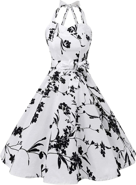 Topdress Women'sVintage Polka Audrey Dress 1950s Halter Retro Cocktail Dress
