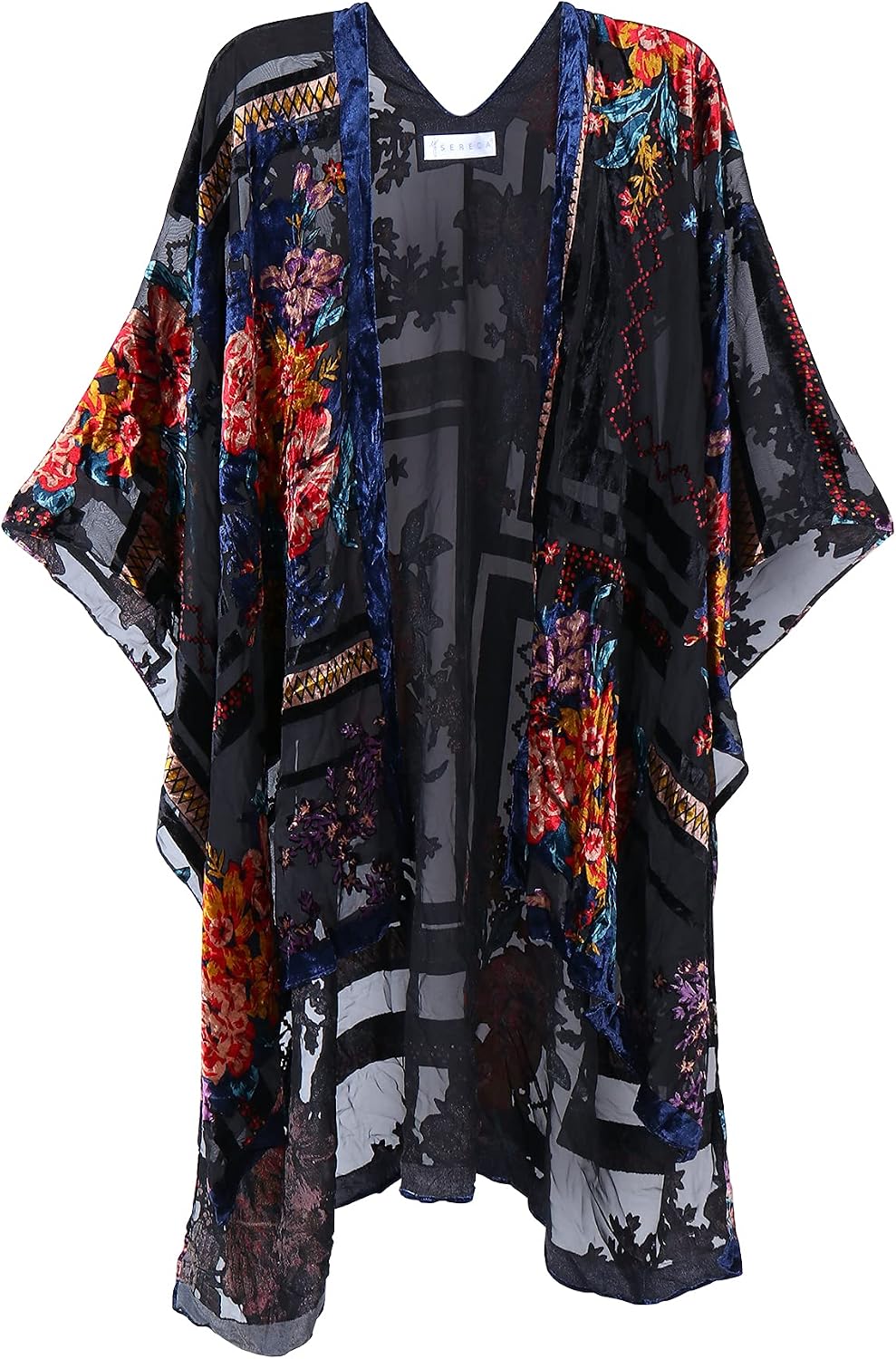Women's Burnout Velvet Kimono Long Cardigan Cover Up Casual Outfit