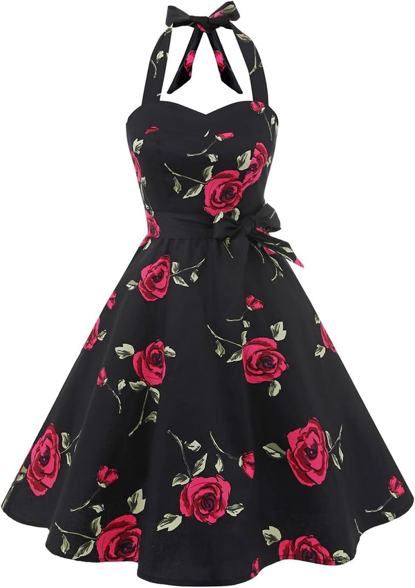 Topdress Women'sVintage Polka Audrey Dress 1950s Halter Retro Cocktail Dress