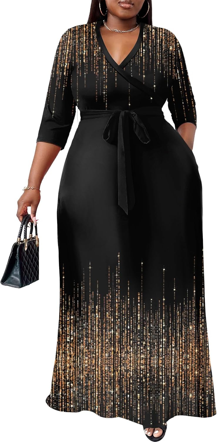 Nmoder Plus Size Maxi Dresses for Curvy Women -Summer Casual Long Fit Dress