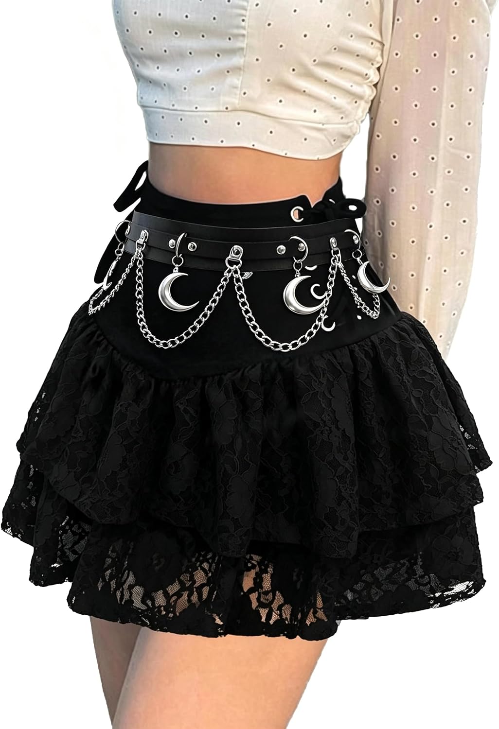 Womens Gothic Skirt Layered Ruffles Mini Emo Y2k Skirt Set