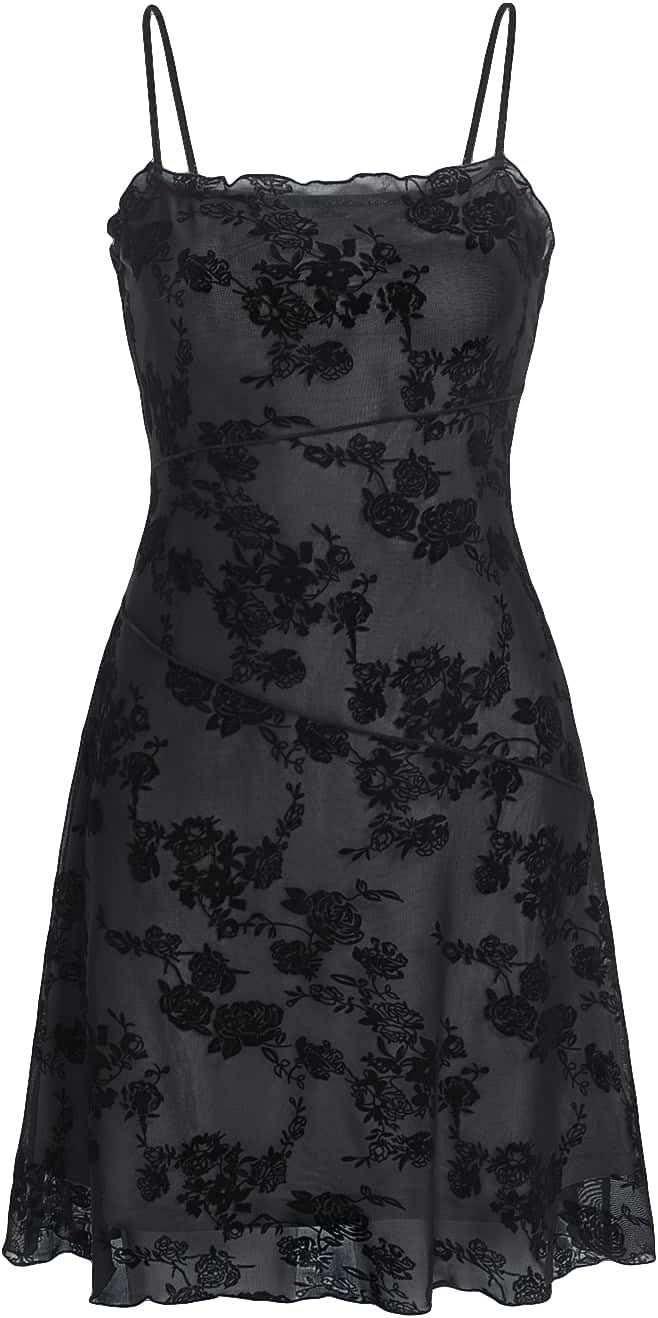 Verdusa Women's Mini Dress Floral Mesh Spaghetti Strap Short Dresses Y2k