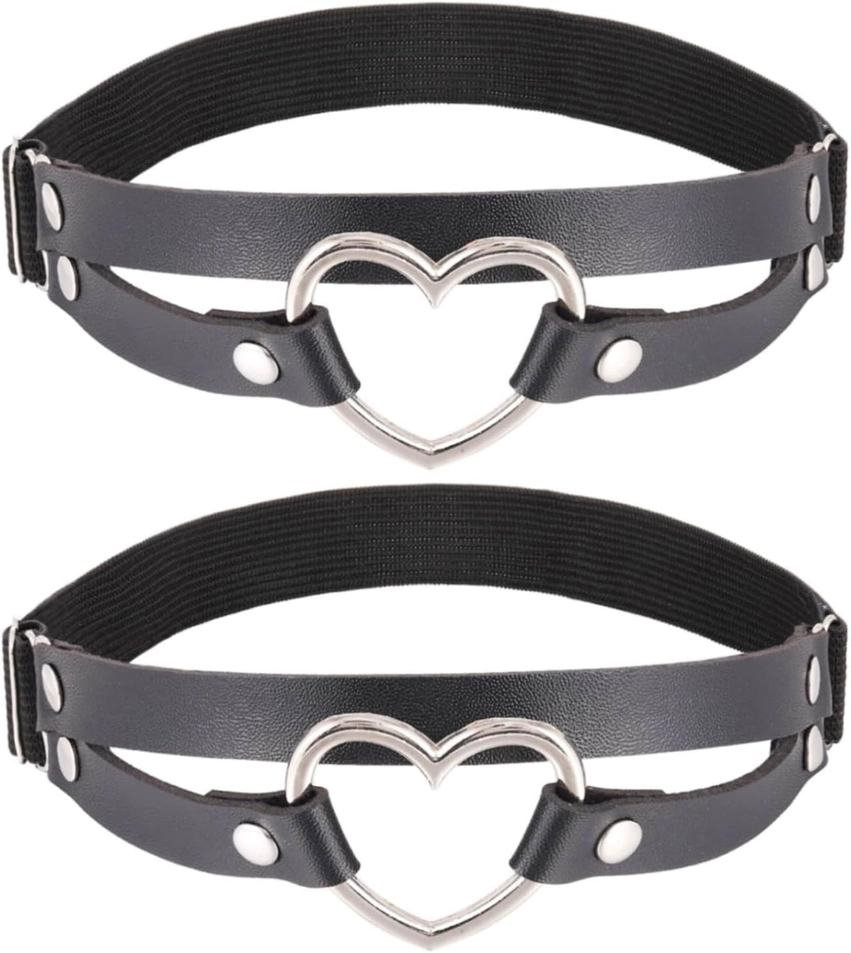 FM FM42 Multicolor PU Simulated Leather Women's Gothic Double Straps Heart O Ring Leg Thigh Elastic Garter Belt, One Pair