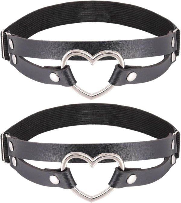 FM FM42 Multicolor PU Simulated Leather Women's Gothic Double Straps Heart O Ring Leg Thigh Elastic Garter Belt, One Pair