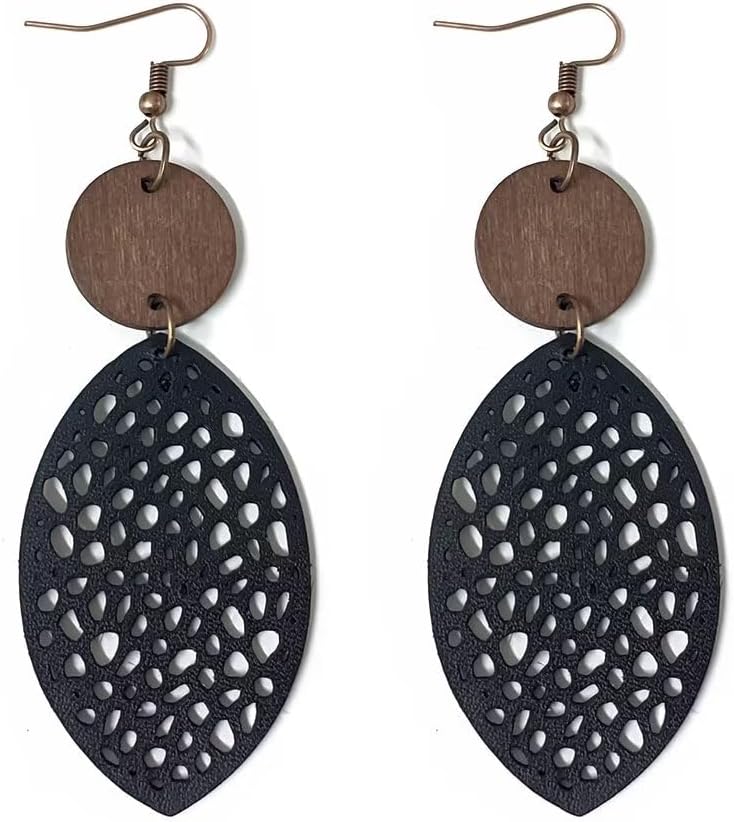 Wooden Geometric Hollow-Out Circle Statement Earrings