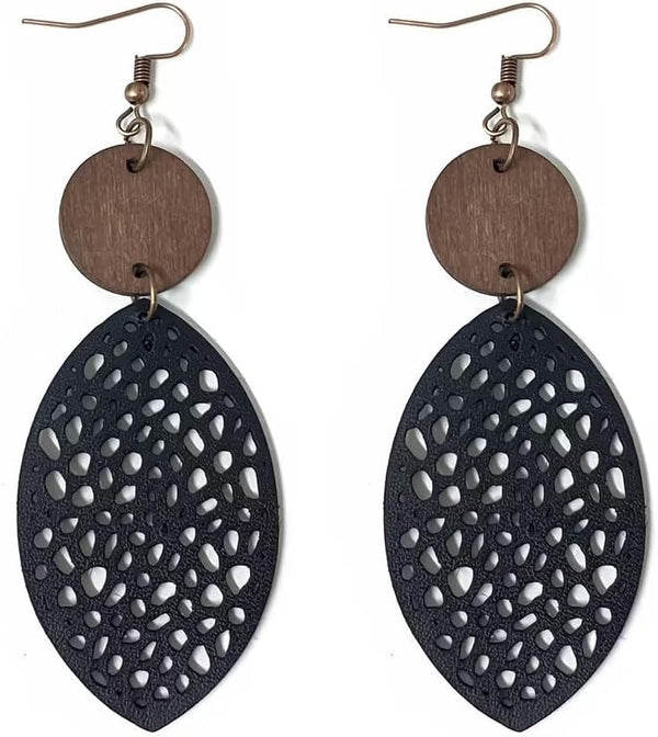 Wooden Geometric Hollow-Out Circle Statement Earrings