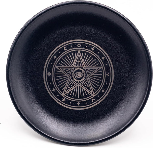 Offering Bowl Prayer Ritual Plate Great for Wicca, Altar use, Ritual use, Incense Burner, smudging Bowl, Decoration (Golden Triple Moon)