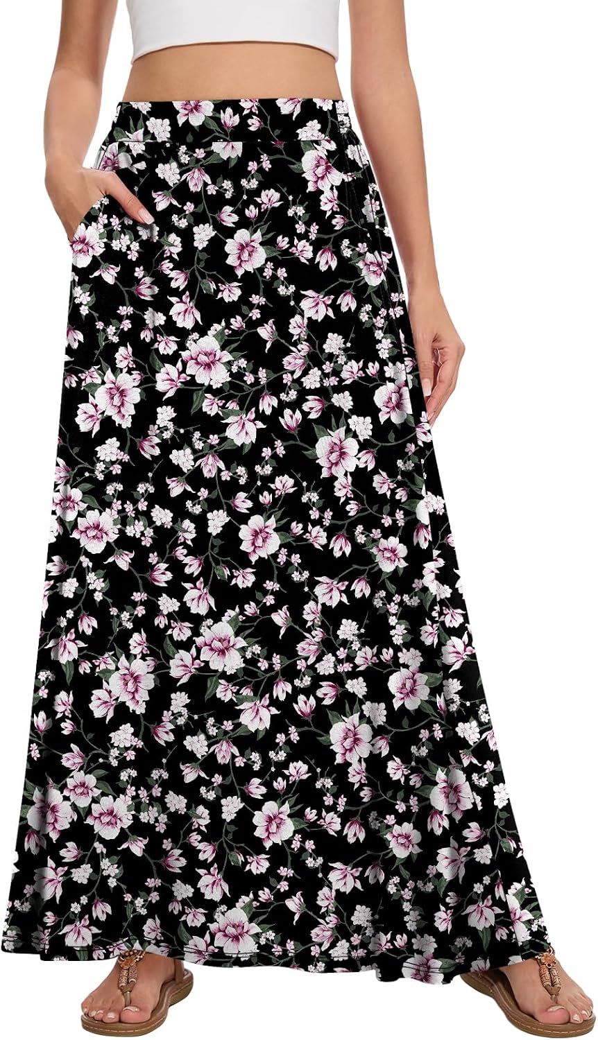 Womens Maxi Skirt Long Flowy Summer A-Line High Waist Skirts
