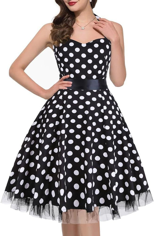 Women's Vintage Polka Dot Halter Dress