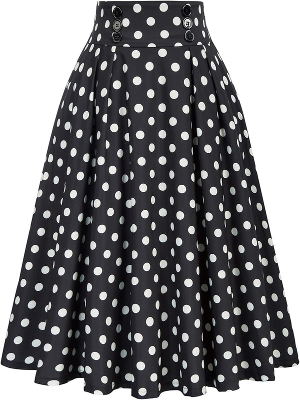 Belle Poque Women's Midi Pleated A-Line Skirts Pockets