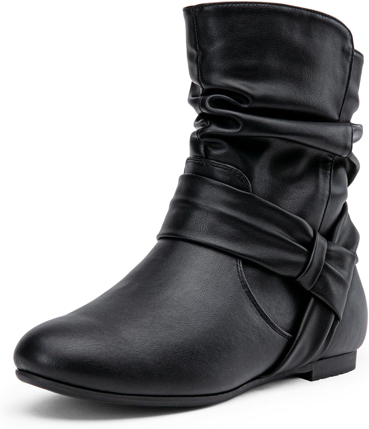 Women's Slouch Ankle Boots, Flat Low Heel Side Zip Booties 939A