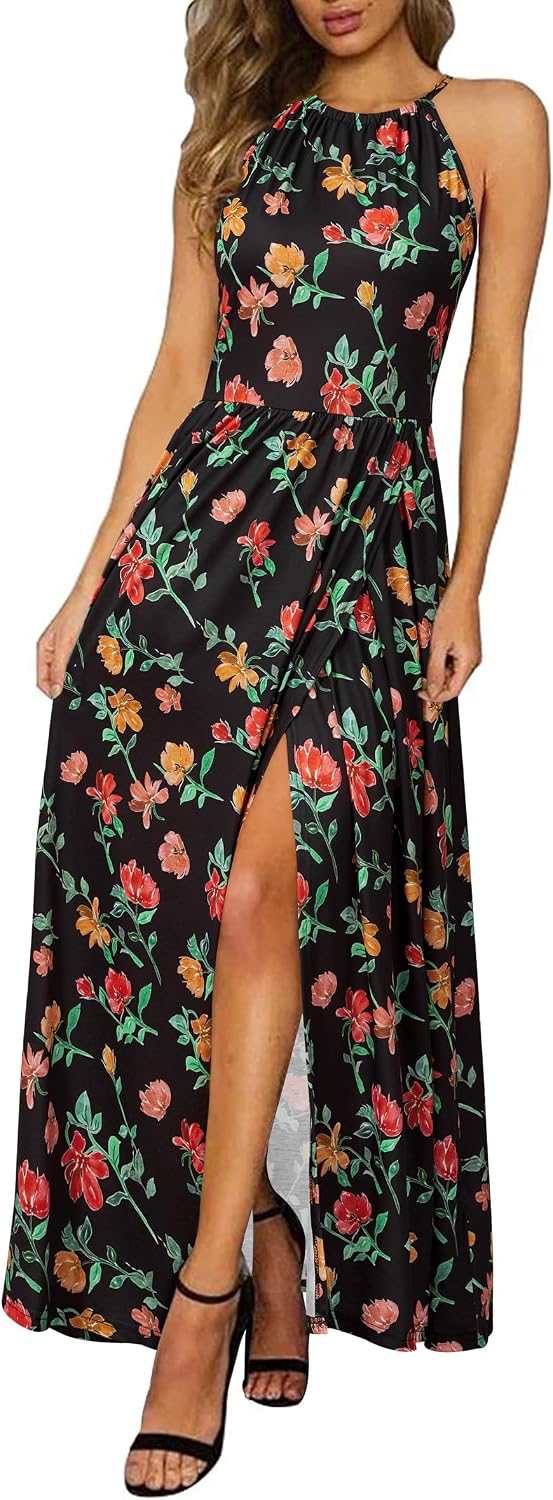 KILIG Women's Summer Floral Beach Flowy Split Maxi Long Dresses