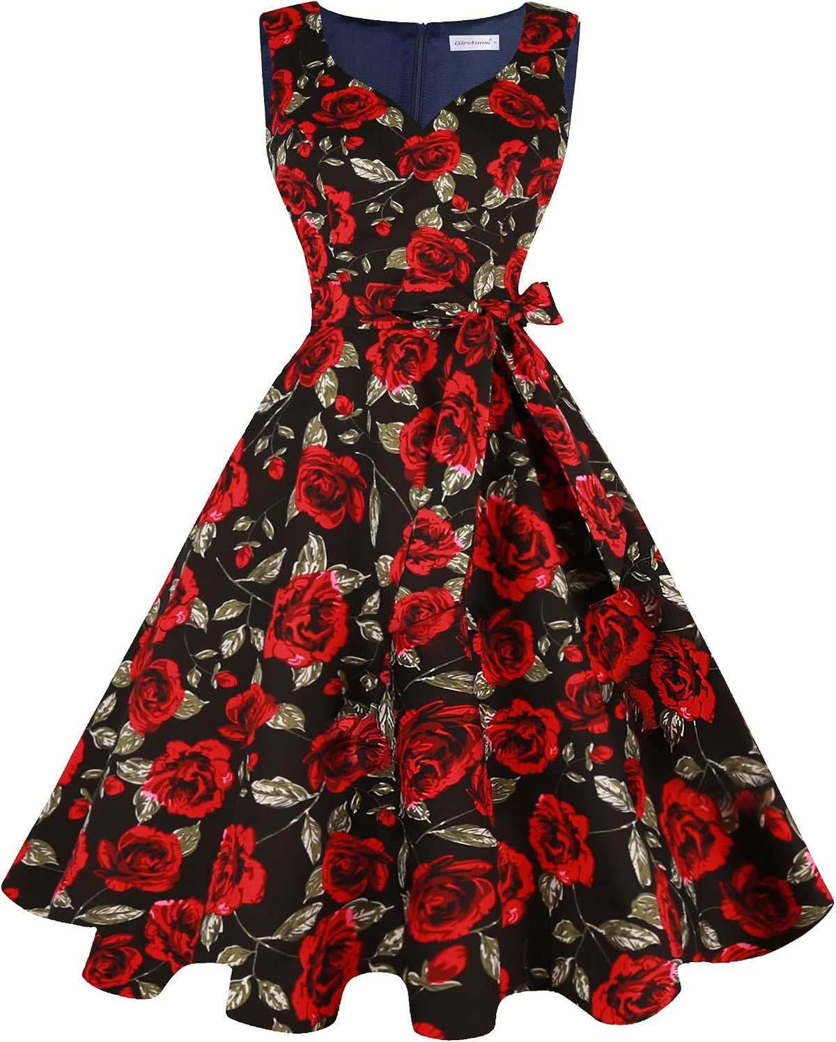 Girstunm 1950s Sleeveless Tea Party Swing Pockets Dress